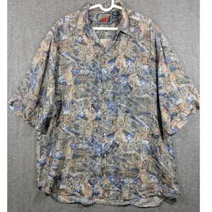 Vintage Blazer Firenze 100% Silk Short Sleeve Button Down Abstract Men's Size XL